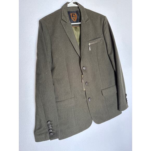Jaeyoon Jeong Green herringbone Blazer with Exposed Stitching & Zippers medium - Picture 15 of 16